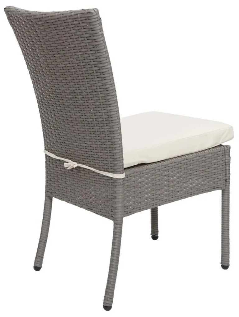 Set 2 záhradných stoličiek HWC-G19, polyratan, stohovateľná - sivý, krémový vankúš