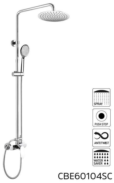 Mereo, Nástenná sprchová batéria Viana so sprchovou tyčou, hadicou, ručnou a tanierovou slim sprchou, MER-CBE60104SC