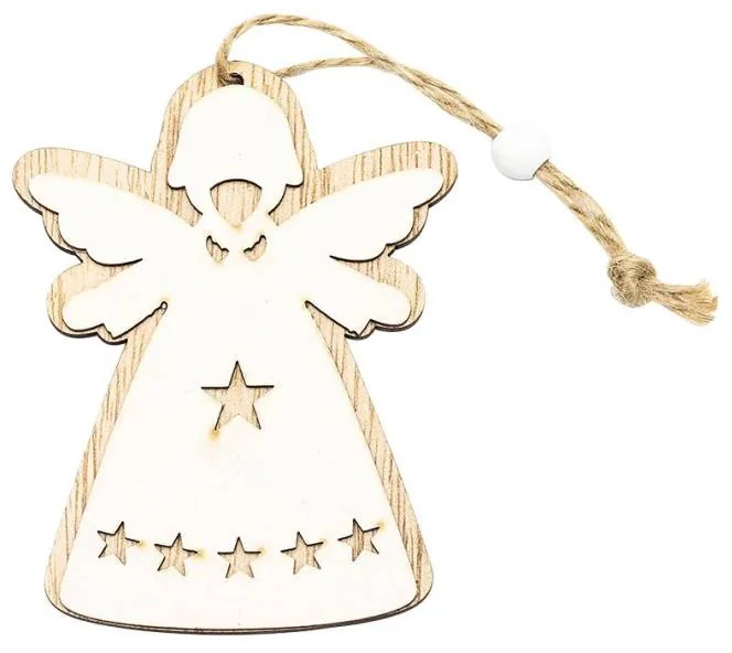 DECOLED Závěsná dřevěná dekorace anděl 10 × 7,5 cm