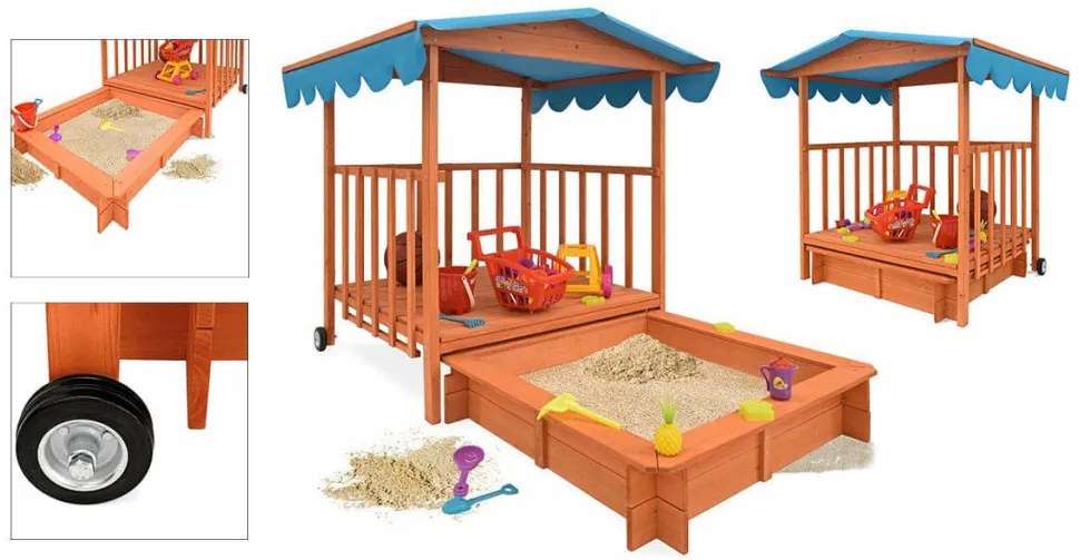 Drevený záhradný domček a pieskovisko so strechou