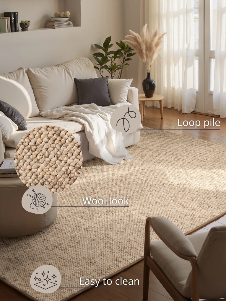 BT Carpet, Kusový koberec Wolly 102842, 140x200, béžová, obývacia izba