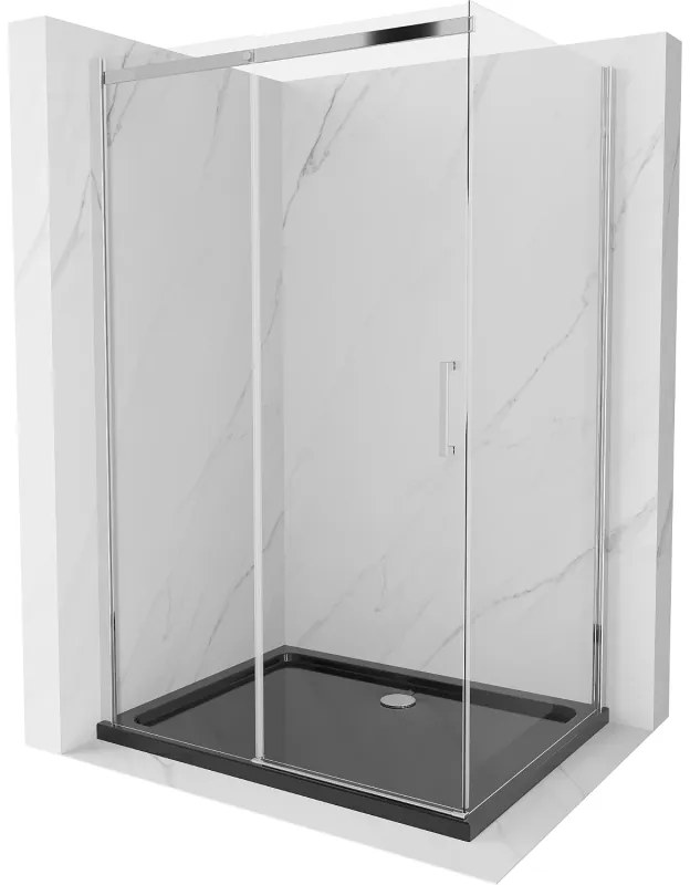 Mexen Omega, sprchový kút s posuvnými dverami 120 (dvere) x 80 (stena) cm, 8mm číre sklo, chrómový profil + slim sprchová vanička čierna + chrómový sifón, 825-120-080-01-00-4070