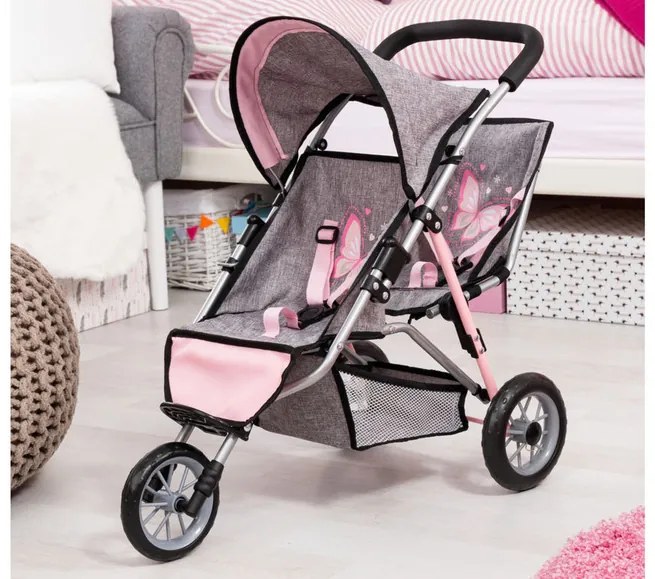 Bayer Design Kočík pre bábiky dvojičky Duo (sivá/bledoružová) (100355100)