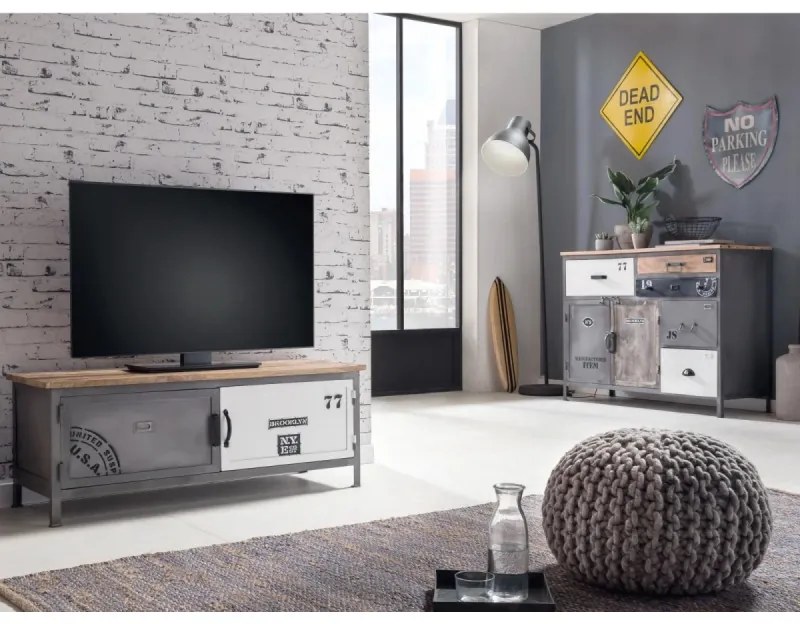furniture-nabytek.cz - Masívny TV stolík Pinetown z mangového dreva, lakovaný, viacfarebný