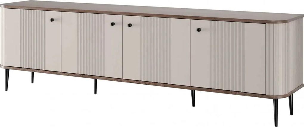 TV stolík Vespera 4D 187 cm - kašmírová / orech / čierne nožičky