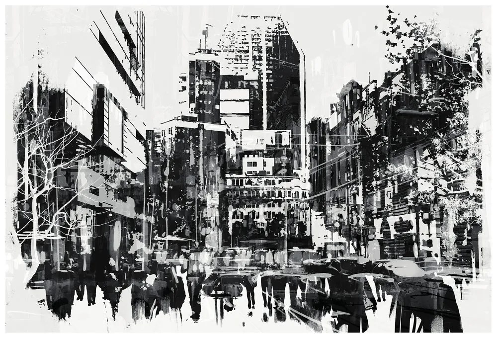 Tapeta čiernobiela abstraktná panoráma mesta