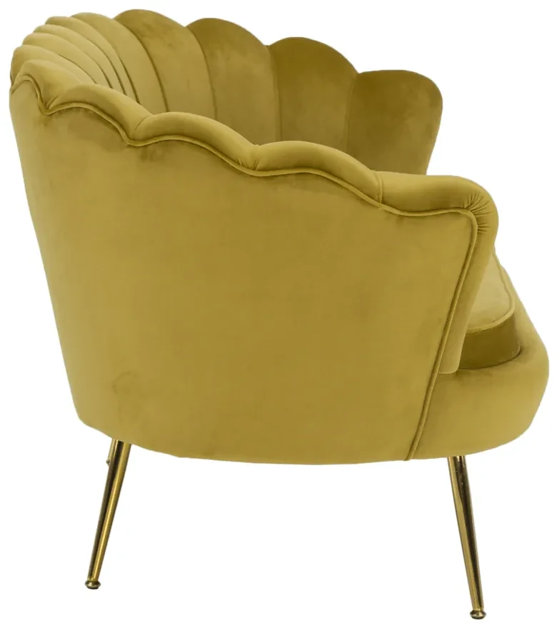 Lavica v štýle Art-deco, horčicová Velvet látka/gold chróm-zlatý, NOBLIN