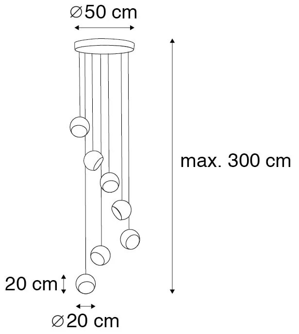 Závesné svietidlo čierne so zlatým vnútrom 7-svetlo - Crooked Cluster