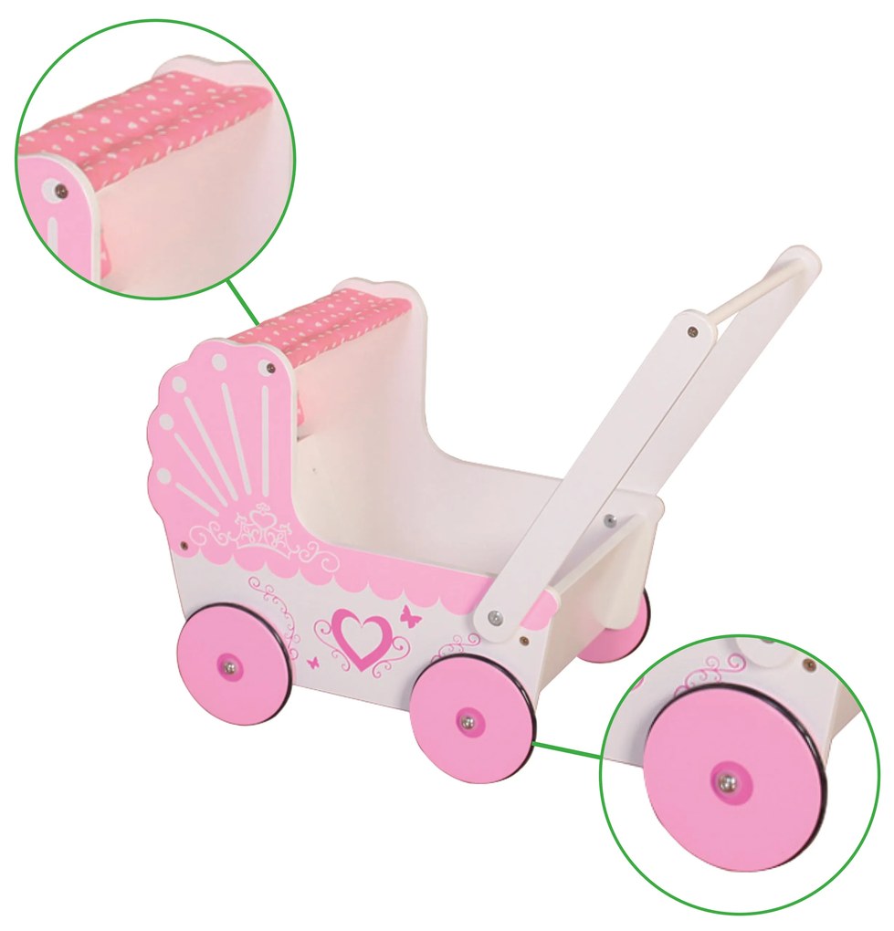 Drevený kočík pre bábiky Ecotoys Pink