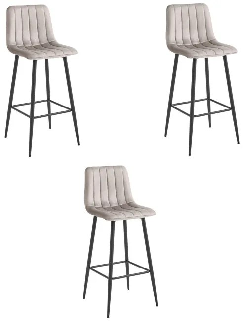 Set troch barových stoličiek POZZA zamatové tmavobéžové (čierne nohy) 3 ks