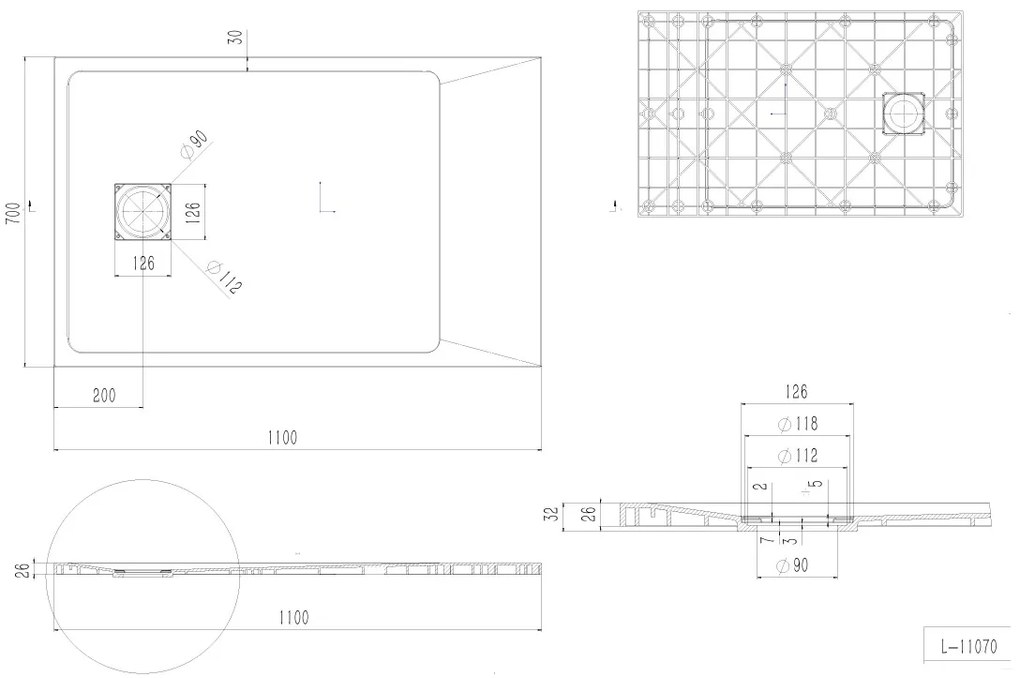 Erga Hyper, SMC sprchová vanička 110x70x2,6 cm + sifón, béžová matná, ERG-V06-SMC-7011S-BG