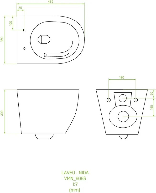 Laveo Nida Cycleon 2.0, závesná WC misa s toaletným sedadlom z duroplastu, Vortex splachovanie, biela lesklá, LAV-VMN_609S