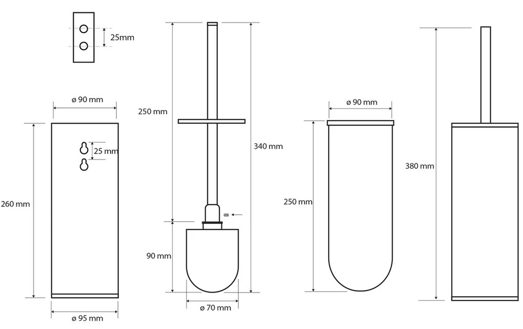 SAPHO XS300 X-Steel WC kefa čierna nástenná / na postavenie, brúsená nehrdz. oceľ