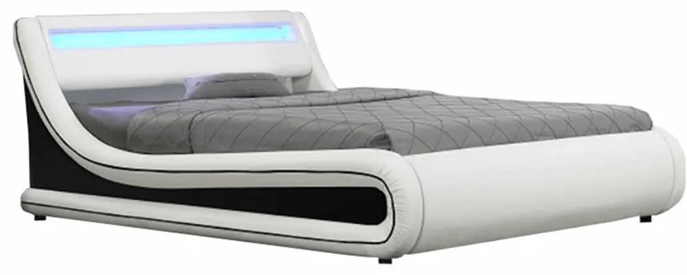 Manželská posteľ s RGB LED osvetlením, biela/čierna, MANILA NEW Rozmer: 180x200 cm