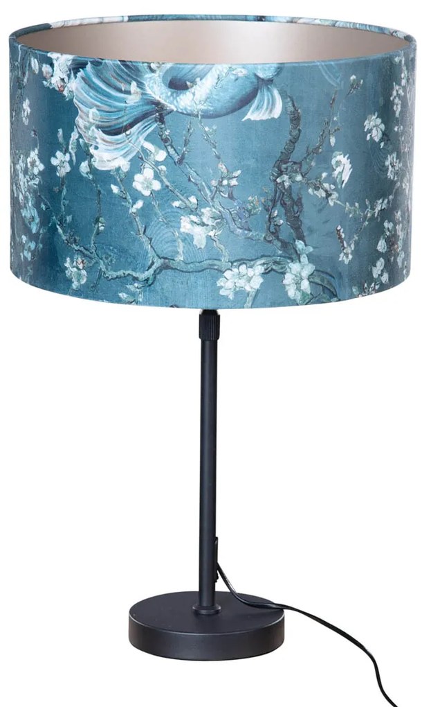 Stolová lampa čierna s plyšovým tienidlom s dizajnom rýb 35 cm - Parte