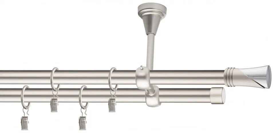 Dekorstudio Stropná dvojradová garniža VEGA chrómova matná 19mm Dĺžka: 440cm, Typ príslušenstva: Krúžky tiché so štipcami