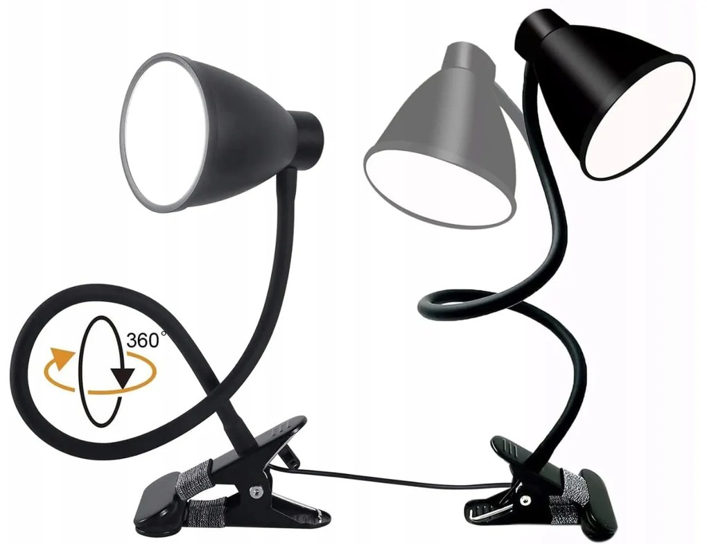 BERGE Andora LED stolná lampa s klipom 1xE27 čierna