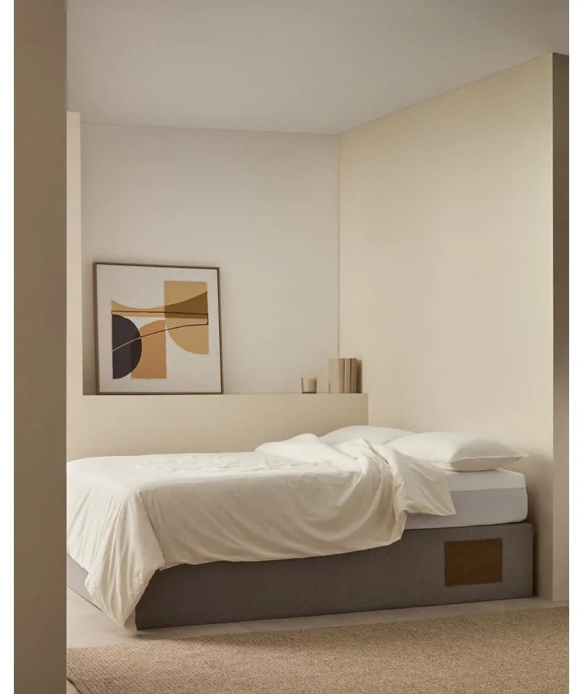 Sivá čalúnená dvojlôžková posteľ s úložným priestorom 180x200 cm Matters – Kave Home