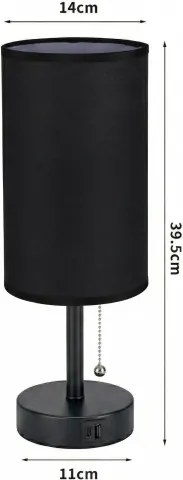 Brilagi - Stolná lampa s USB portom TABLON 1xE27/25W/230V čierna
