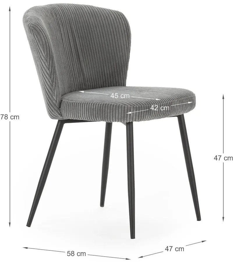 Sivé menčestrové jedálenské stoličky v súprave 4 ks Megan – Marckeric