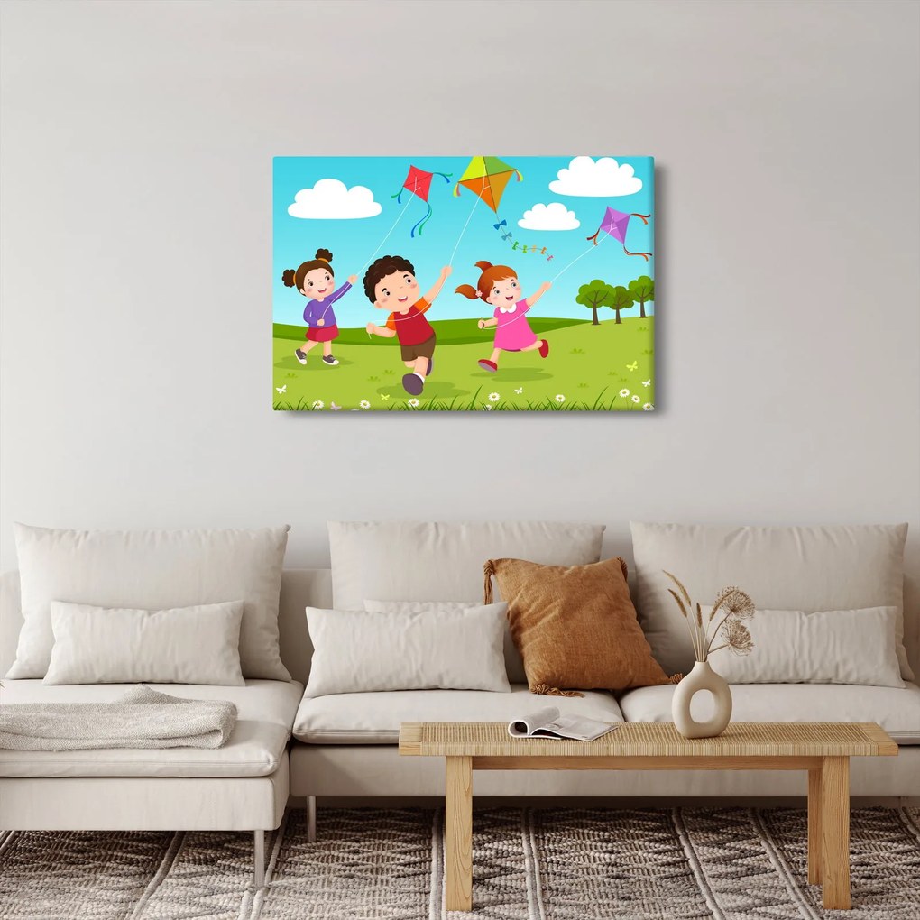 Obraz - Deti púšťajú draka (90x60 cm)