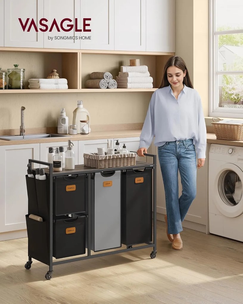 Kôš na bielizeň Vasagle Males 150 l čierna/šedá/hnedá