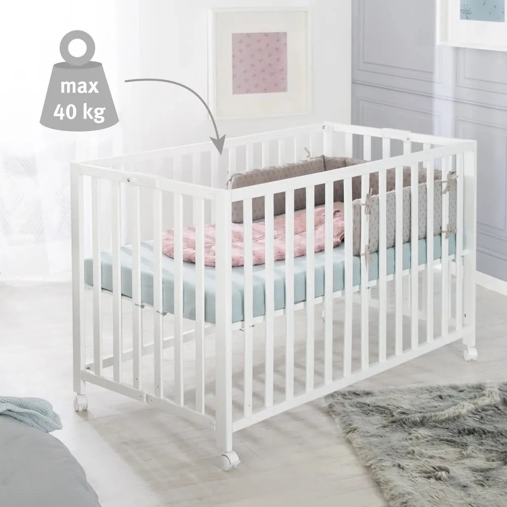 Biela skladacia postieľka na kolieskach 60x120 cm Fold up – Roba