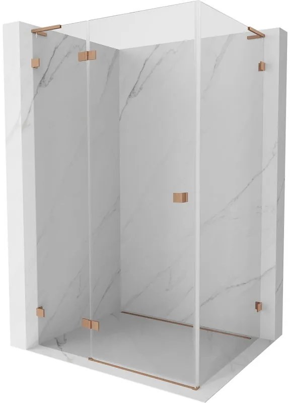 Mexen Lunar L, sklápací sprchový kút ľavý 75 x 80 cm, 8mm číre sklo, medený matný profil, 834L-075-080-65-00-L