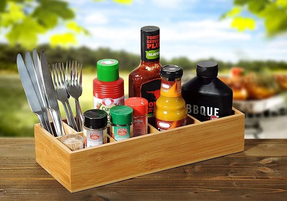 Kesper Bambusový organizér na prísady, príbory, na stôl, ku grilu, 8 priehradiek 36 x 15 x 7,5 cm