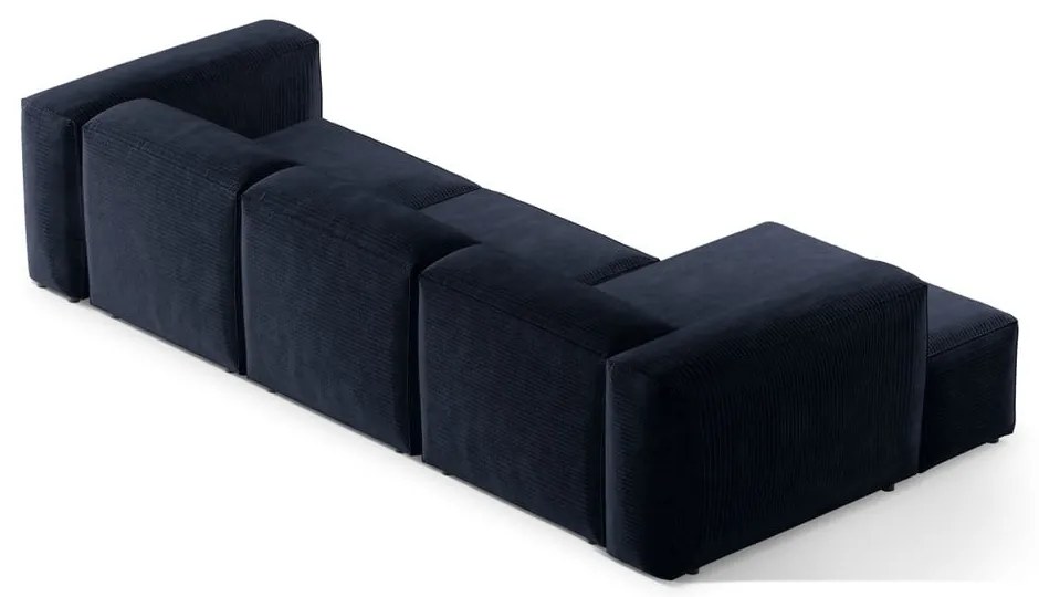 Tmavomodrá menčestrová rohová pohovka (ľavý roh/s leňoškou) Bergamo – Cosmopolitan Design