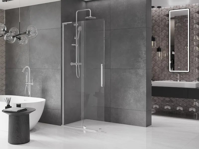 Mexen Velar L, posuvná sprchová zástena Walk-in 90 x 200 cm, 8mm číre sklo, chrómová, 871-090-003-03-01