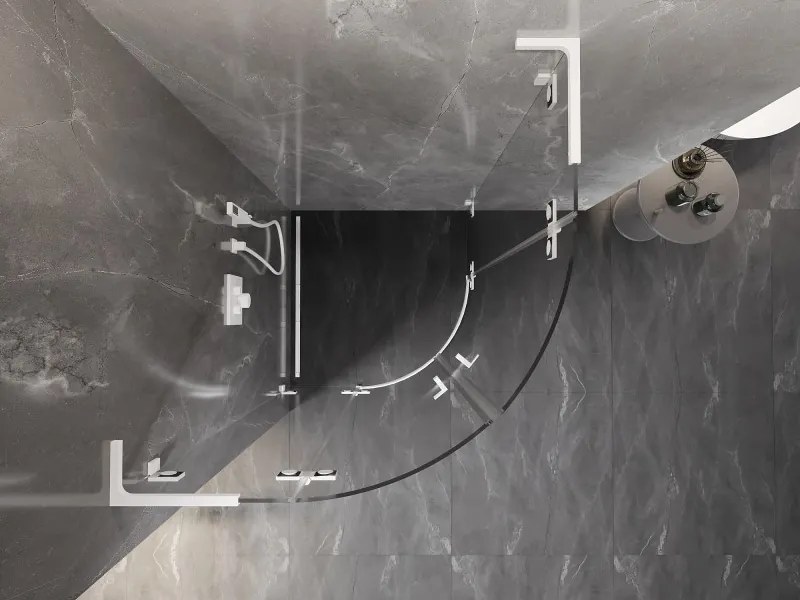 Mexen Lunar, L výklopný polkruhový sprchový kút 100 x 100 cm, 8mm číre sklo, biely profil, 833L-100L-100P-20-00
