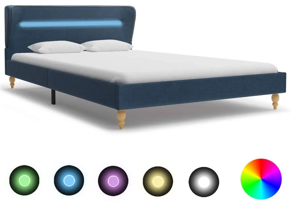 vidaXL Rám postele s LED svetlom modrý látkový 120x200 cm