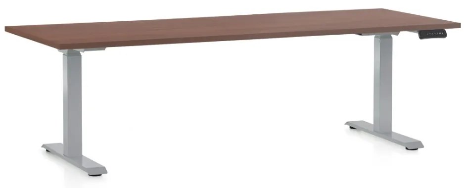 Výškovo nastaviteľný stôl OfficeTech D, 200 x 80 cm, sivá podnož, orech