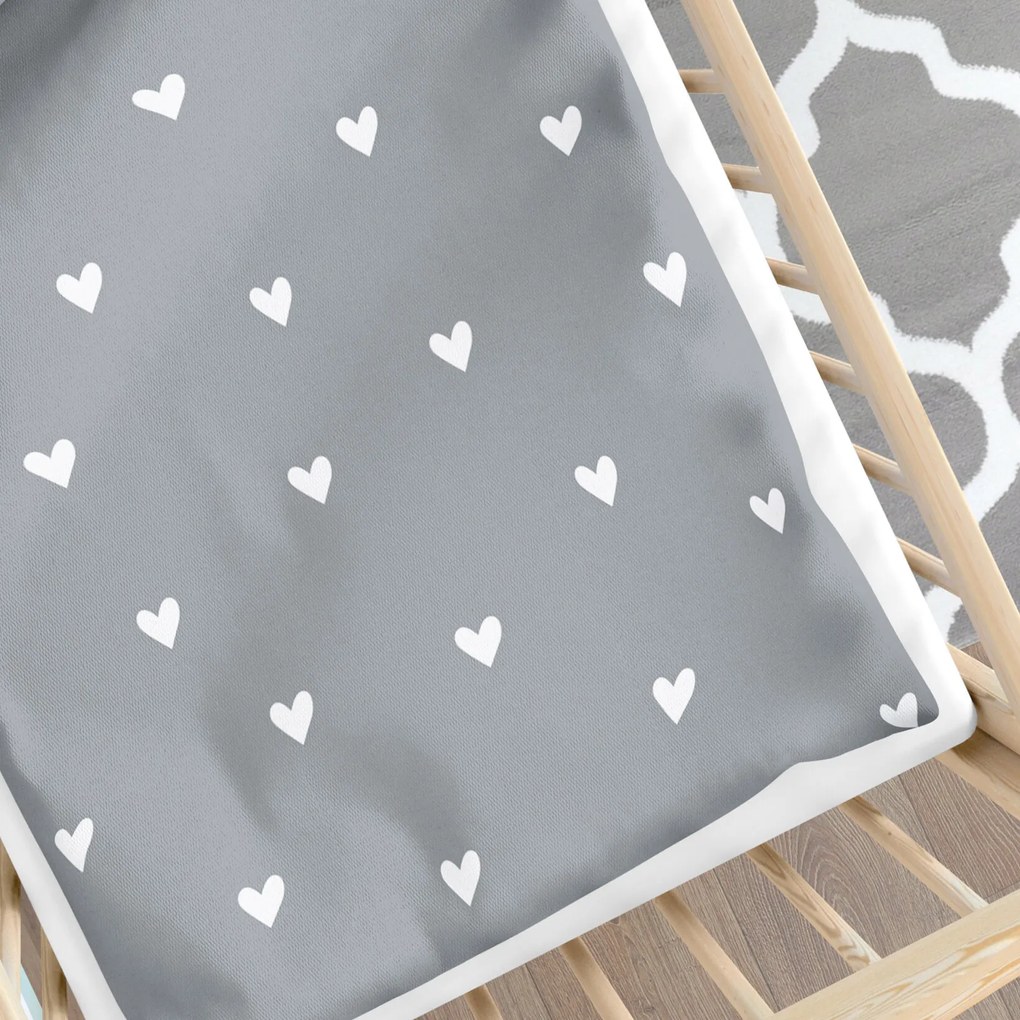 Goldea detské bavlnené obliečky do postieľky - srdiečka na sivom 90 x 120 a 40 x 60 cm