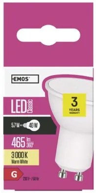 EMOS LED žiarovka, GU10, 5,5W, teplá biela