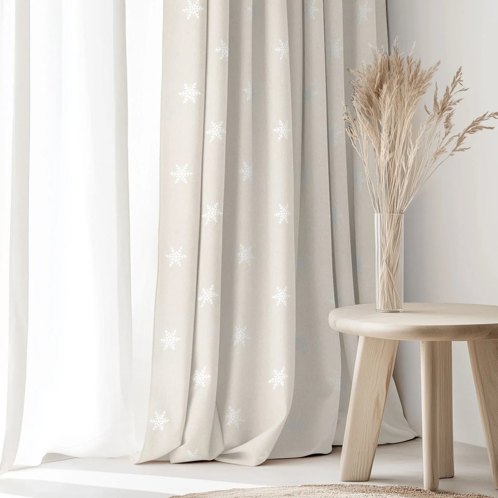 Goldea dekoračný záves natura – snehové vločky na režnej 200x135 cm