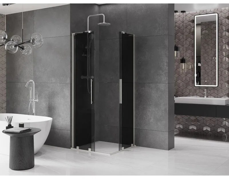 Mexen Velar L Duo, sprchový kút s posuvnými dverami 90 x 90 cm, 8mm šedé sklo, brúsená oceľ, 871-090-090-02-43-97