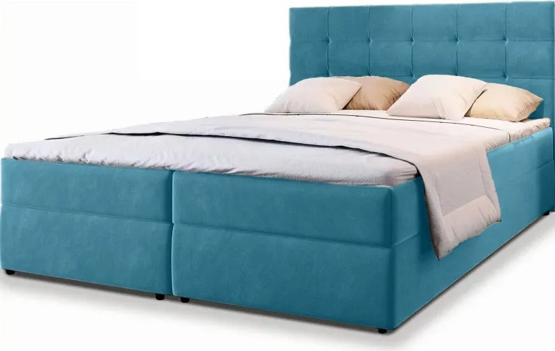 Čalúnená posteľ boxspring GLORIEN VELVET 140x200 cm modrá Matrac: Matrac Bonell pružinový