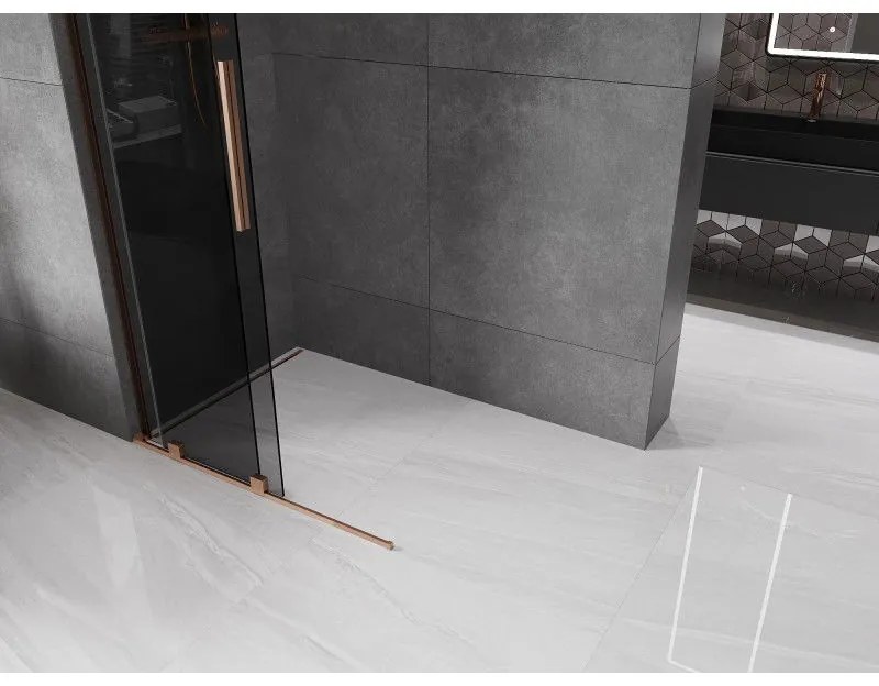 Mexen Velar L, posuvná sprchová zástena Walk-in 110 x 200 cm, 8mm šedé sklo, medená matná, 871-110-003-43-65