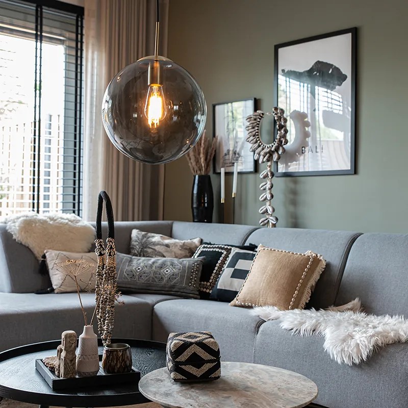 Inteligentné závesné svietidlo mosadzné s dymovým sklom 30 cm vrátane WiFi ST64 - Ball