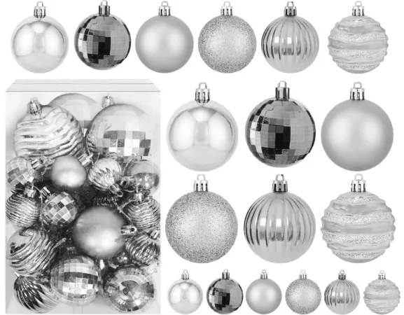 Vianočné guľky - strieborné KL-21X08 (36ks)