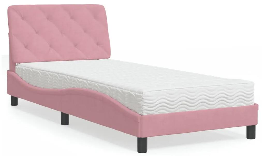Posteľný rám s matracom ružový 80x200 cm zamat 3208627