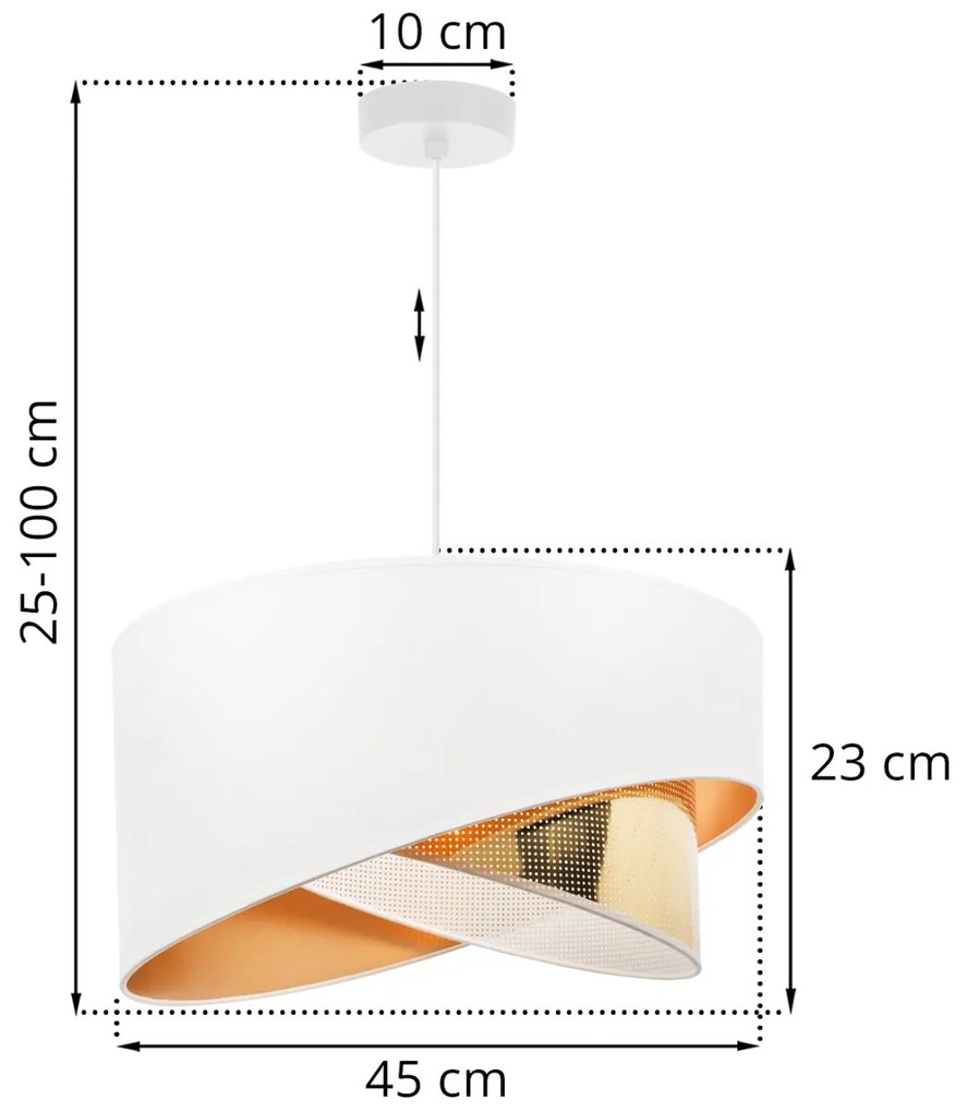 Závesné svietidlo Asti Duo2, 1x PVC/biele textilné tienidlo, (fi 45cm), g, w