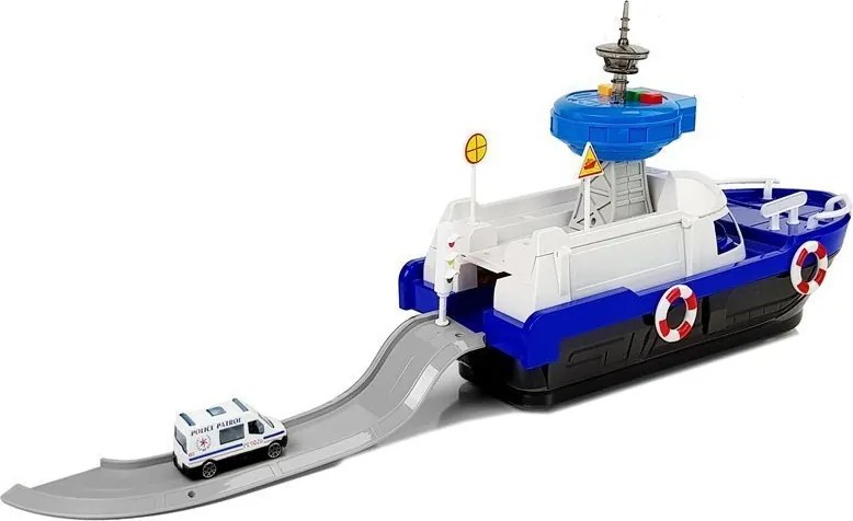 LEAN Toys Prepravná policajná loď s autíčkami, so zvukom a svetlami