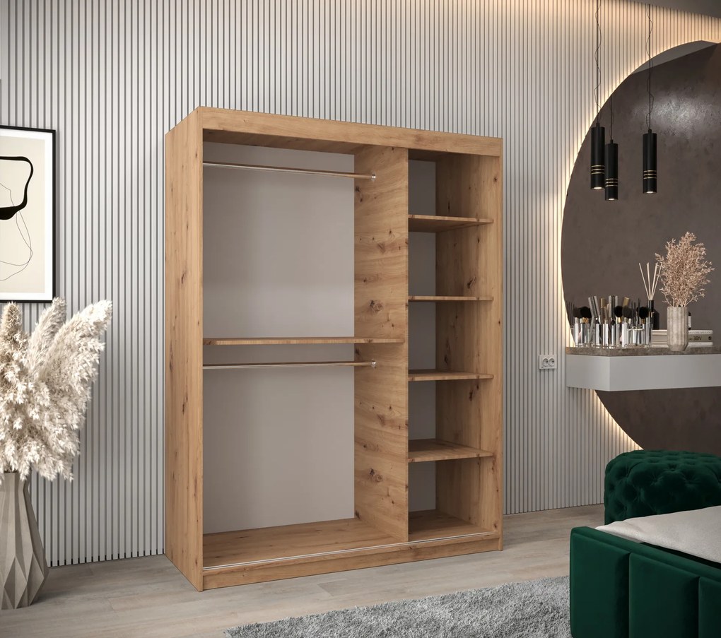 Šatníková skriňa 150 cm Mokka (dub artisan). Akcia -20%. Vlastná spoľahlivá doprava až k Vám domov. 1126027