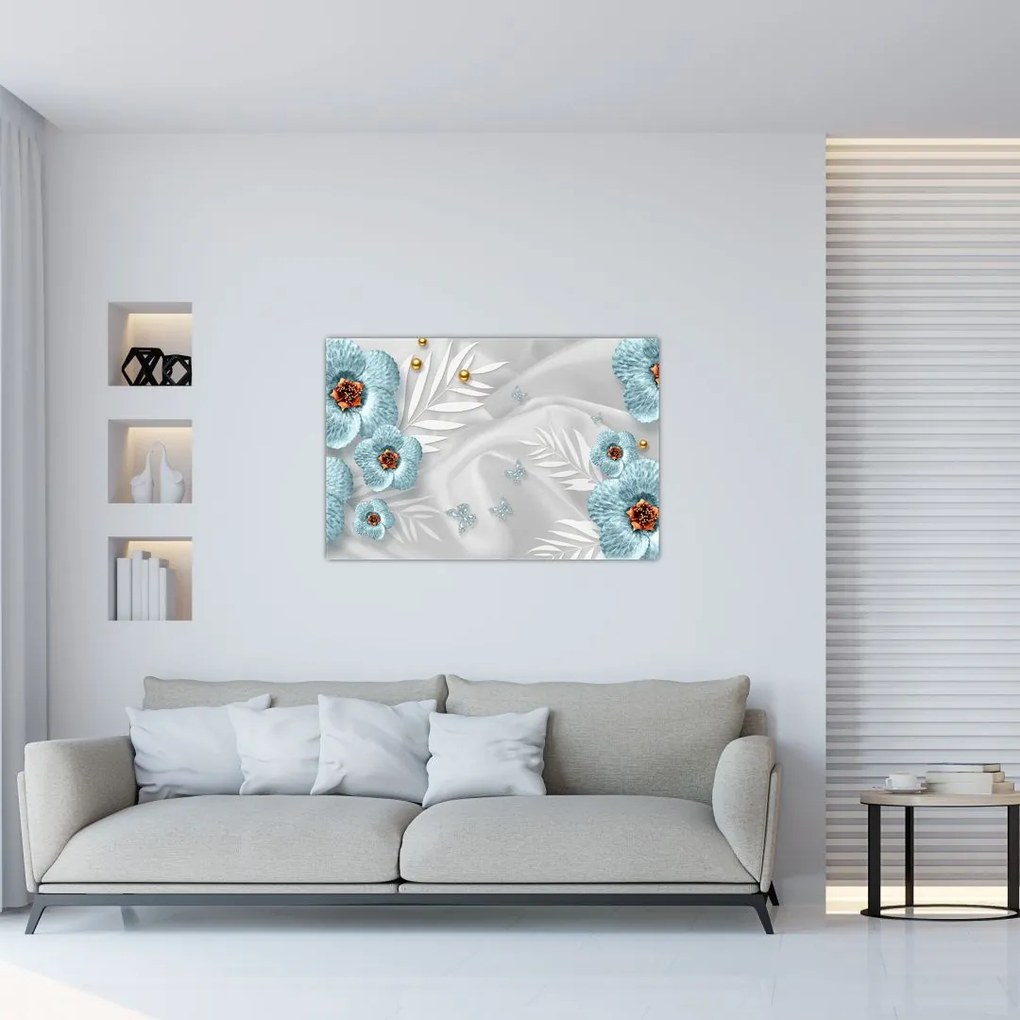 Obraz - 3D modré kvety (90x60 cm)
