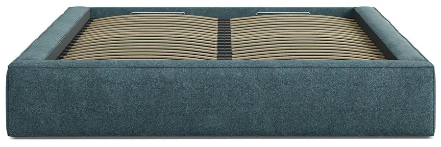 Modrá čalúnená dvojlôžková posteľ s úložným priestorom s roštom 200x200 cm Simon Darren – Micadoni