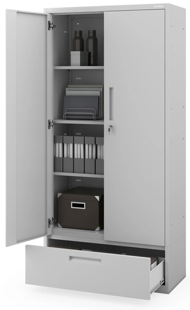 Kovová skriňa MEGAN – sivá, jednoduchá zásuvka, 185 cm