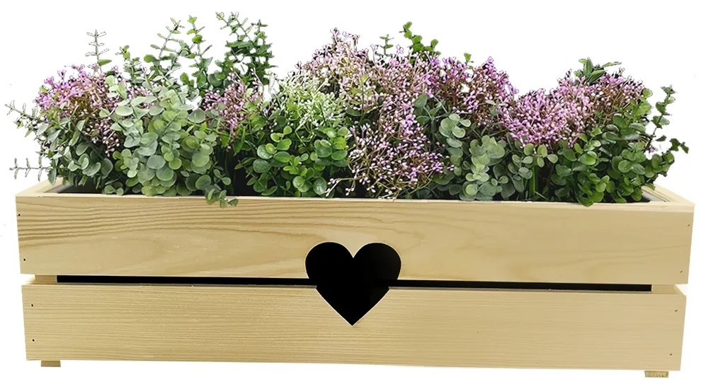 AMADEA Drevený obal na kvetináč so srdcom, 62x21,5x17cm Český výrobok